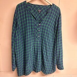 Talbots peasant blouse tartan green size 3X Women